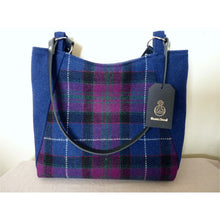 Load image into Gallery viewer, Large blue & cerise check harris tweed tote bag