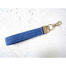 Load image into Gallery viewer, Mid blue Harris Tweed wristlet keyring