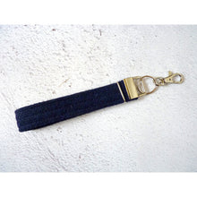 Load image into Gallery viewer, Navy Harris Tweed wristlet keyring