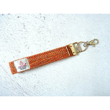 Load image into Gallery viewer, Orange herringbone Harris Tweed keyring