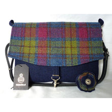 Load image into Gallery viewer, Navy & multi check Harris Tweed messenger bag