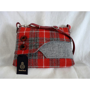 Red and grey check harris tweed shoulder bag
