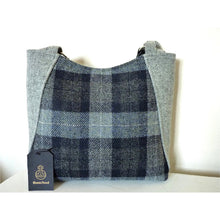 Load image into Gallery viewer, Large blue and grey check harris tweed tote