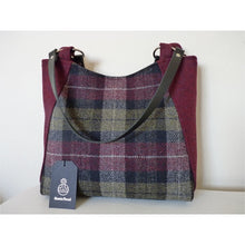 Load image into Gallery viewer, Large harris tweed tote bag - burgundy &amp; green check