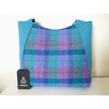 Load image into Gallery viewer, large mint &amp; purple check harris tweed tote bag