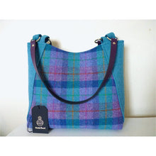 Load image into Gallery viewer, Large harris tweed tote bag - mint &amp; purple check