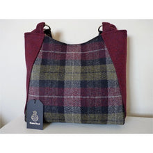 Load image into Gallery viewer, Large burgundy &amp; green check harris tweed tote bag