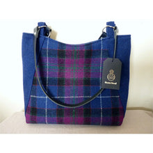 Load image into Gallery viewer, Large blue &amp; cerise check harris tweed tote bag