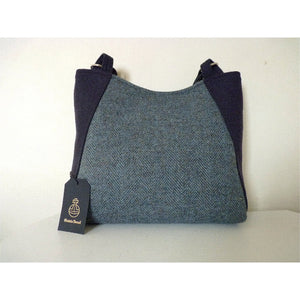 Harris Tweed bag, large tote bag, shopping bag in blue green herringbone and gunmetal