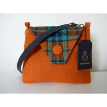 Load image into Gallery viewer, Orange &amp; check Harris Tweed small shoulder bag