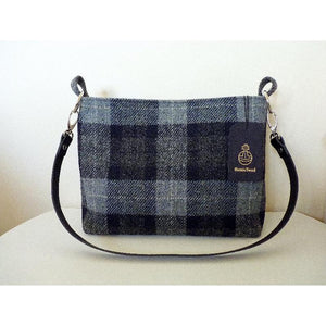 Blue & grey check Harris Tweed small tote bag