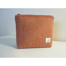 Load image into Gallery viewer, orange herringbone harris tweed cosmetic bag - tweed bag creations