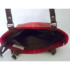 Red & brown check Harris Tweed tote bag