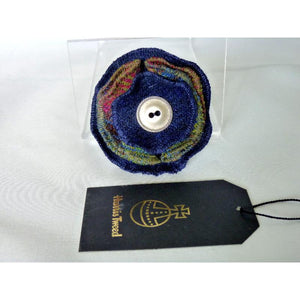 Harris Tweed Folded layered brooch, corsage - navy & multi check