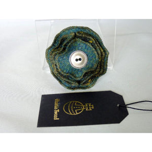 Harris Tweed folded layered brooch, corsage - green & gold check