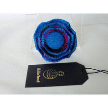 Load image into Gallery viewer, Harris Tweed three layer brooch in bright blue and cerise check