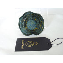 Load image into Gallery viewer, Harris Tweed green &amp; gold check three layer brooch
