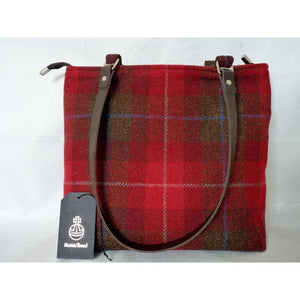 Harris Tweed Bedale Tote Bag - Red & Brown Check - Magnetic snap