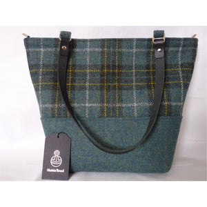 Harris Tweed Aysgarth large tote bag, shopping bag - green & gold check