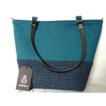 Load image into Gallery viewer, Harris Tweed Aysgarth Tote Bag - Teal &amp; Small Multi Check - Magnetic snap