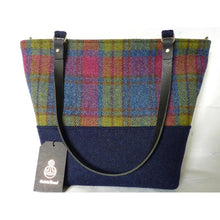 Load image into Gallery viewer, Harris Tweed Aysgarth Large Tote Bag - Blue &amp; Multi Check - Magnetic snap