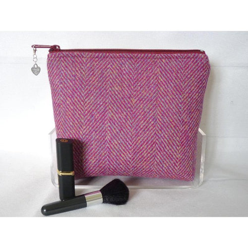 Pink herringbone Harris Tweed cosmetic bag
