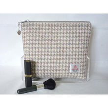 Load image into Gallery viewer, Cream, grey &amp; pink houndstooth Harris Tweed cosmetic bag