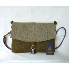 Load image into Gallery viewer, Green mix &amp; herringbone Harris Tweed messenger bag